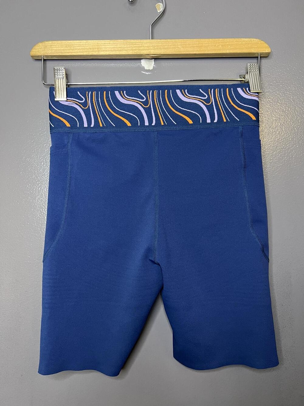 Fanka Biker Shorts Womens Small Blue High Rise Lift N Curve Pockets Yoga Gym